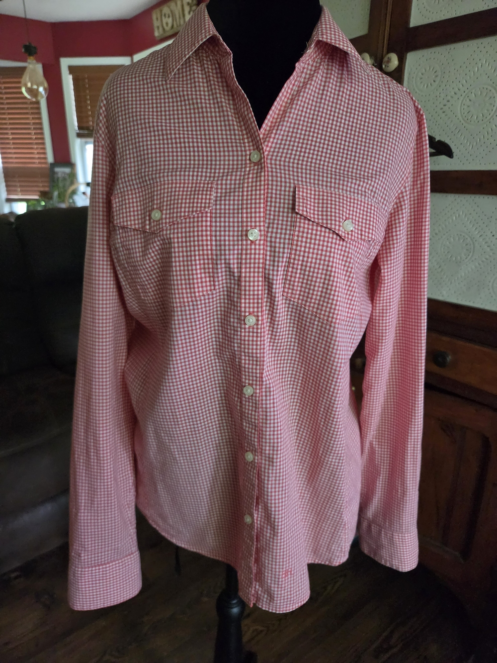 Banana Republic Red Gingham Button-Down Shirt Size Small Womens Cotton
